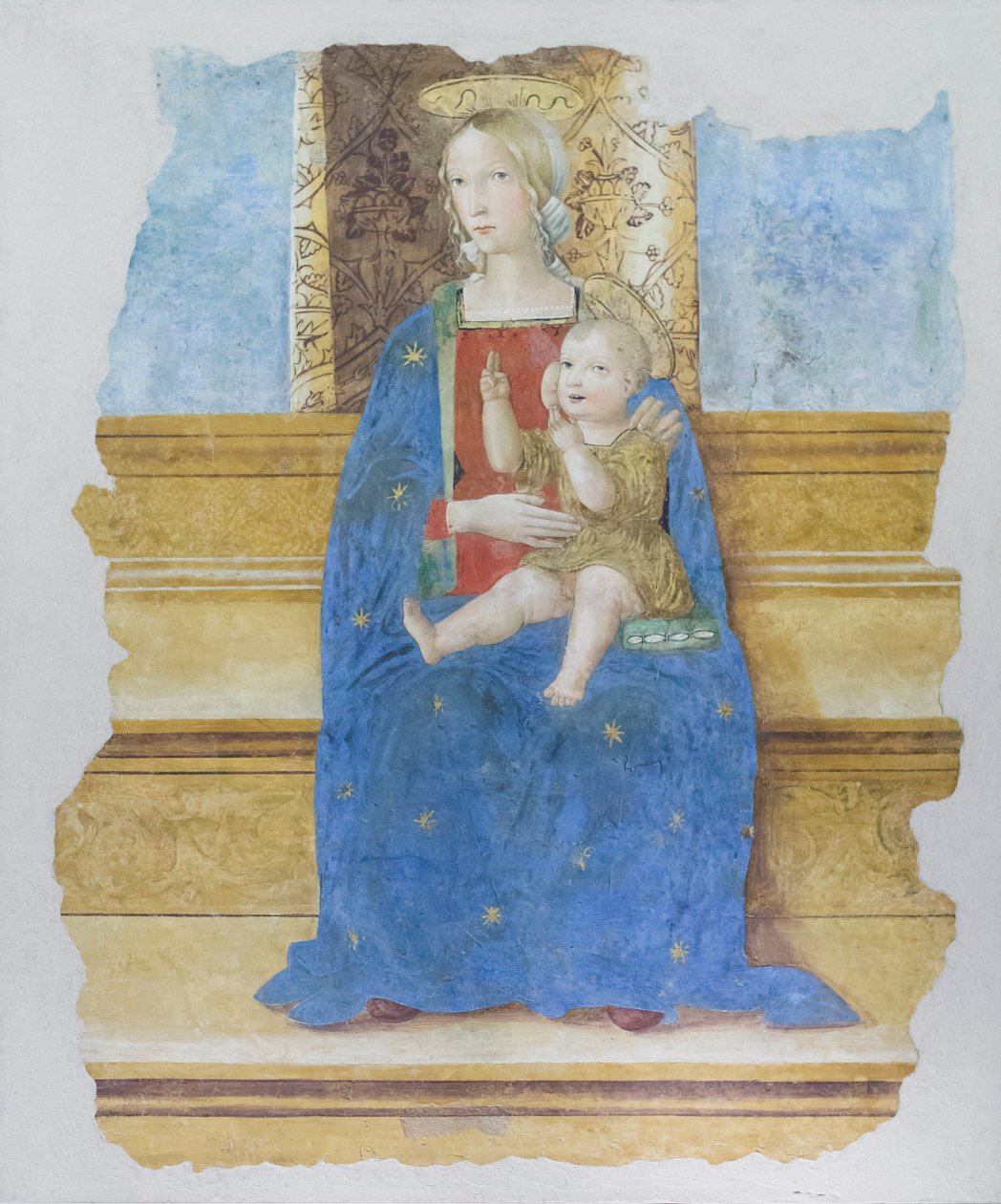 护理圣母》，16 世纪早期，Baldo de Sarofini da Perugia (转印到木板上的壁画） 作者 翁布里亚学校