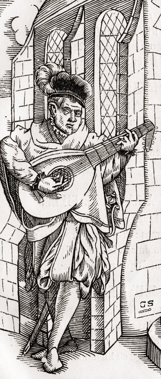 一个Troubadour，木刻的细节，由Georg Scharffenberg雕刻，来自&39;Der Todten Tanz&39;，1843年出版巴塞尔 作者 未知未知