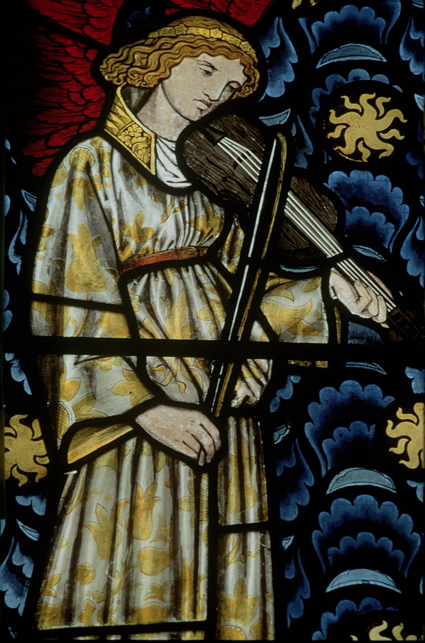 天使用小提琴，由William Morris（1834-96）设计的彩色玻璃窗，1869年（另见54932和77951） 作者 未知未知