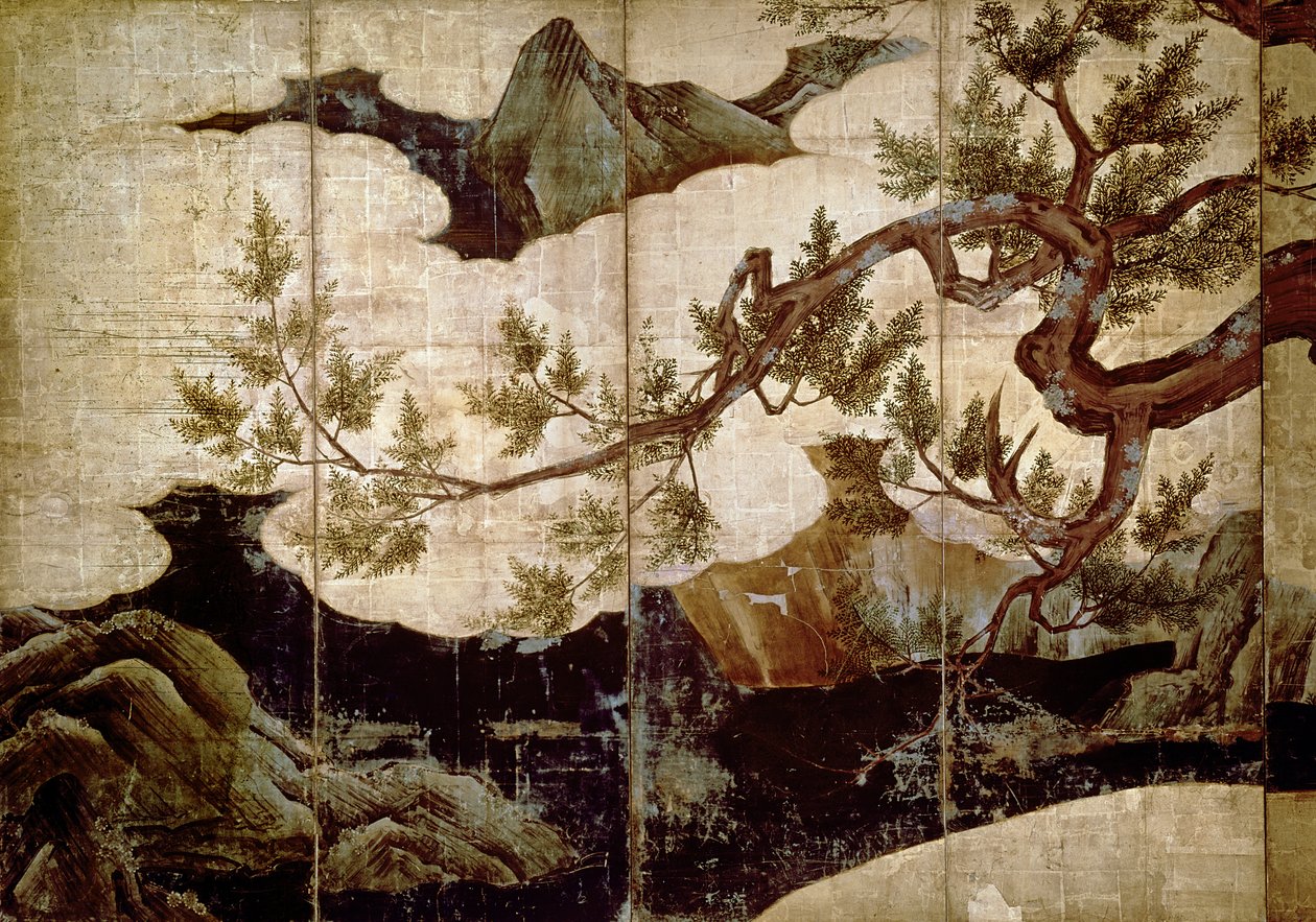 由Kano Eitoku，Muromanchi时期（1368-1573）的柏树（来自8倍的屏幕，金箔纸上的颜色） 作者 未知未知