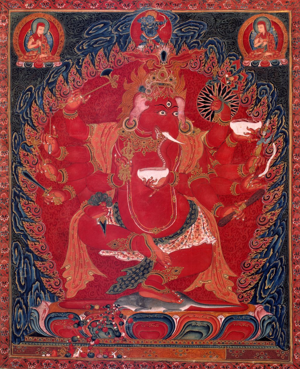 跳舞三个红神的红色Ganapati 作者 未知未知
