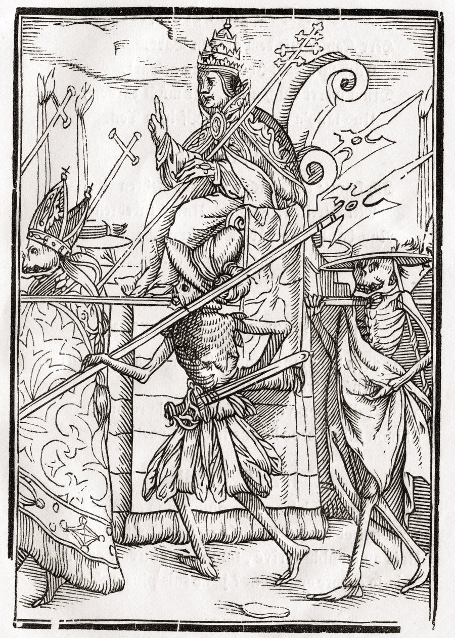 教皇的死亡，由Georg Scharffenberg雕刻，来自&39;Der Todten Tanz&39;，1843年出版巴塞尔 作者 未知未知