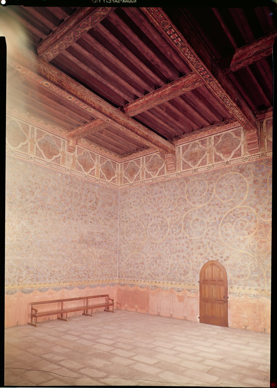 教皇的卧室内部装饰着蓝色蛋彩画与叶子图案，c.1334-62（照片）（另见177822） 作者 未知未知