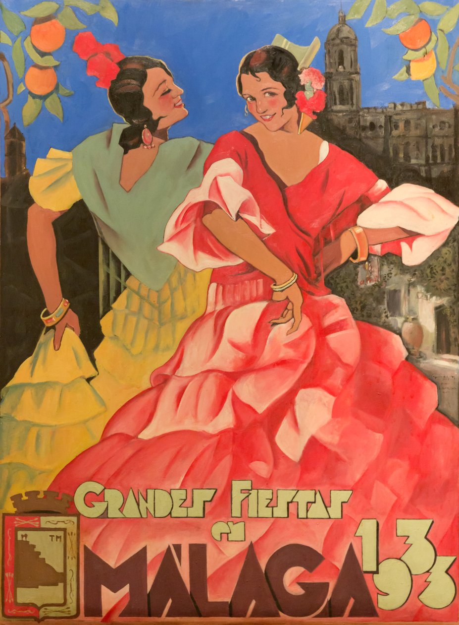 海报广告Grandes Fiestas de Malaga 1933。 作者 未知未知