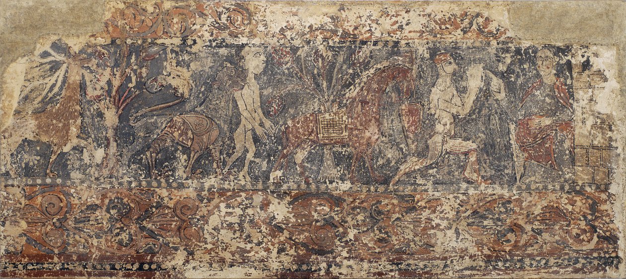 来自Sigena Deer的亵渎绘画从树上吃水果，狮子抱着一个裸体男人并且吵架... 作者 未知未知