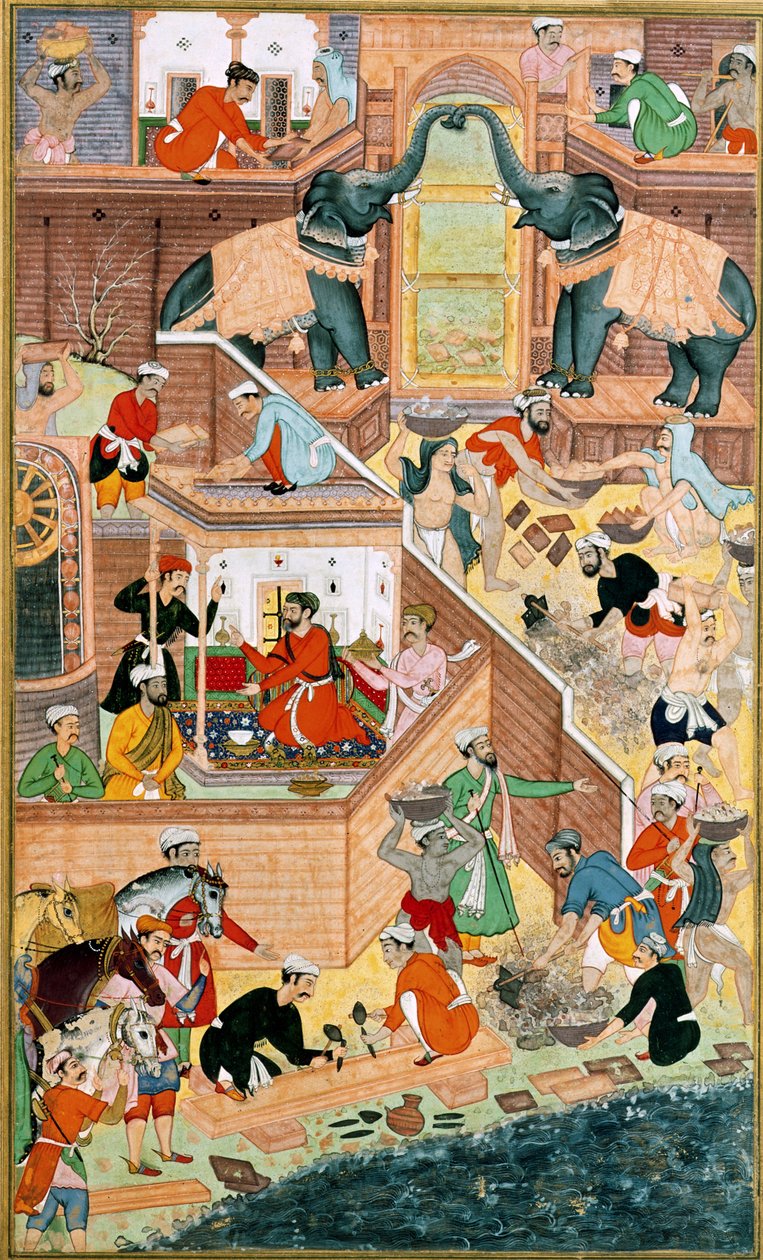 Fatehpur Sikri宫殿的建筑，来自&39;Akbarnama&39;，1590年，Mughal，（插图文字） 作者 未知未知