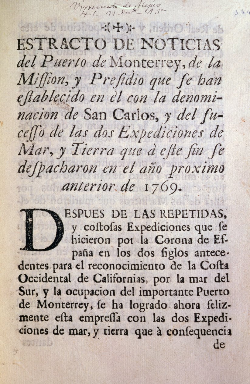 1769-70 Portola Expedition官方账号的第一页（印刷纸） 作者 未知未知