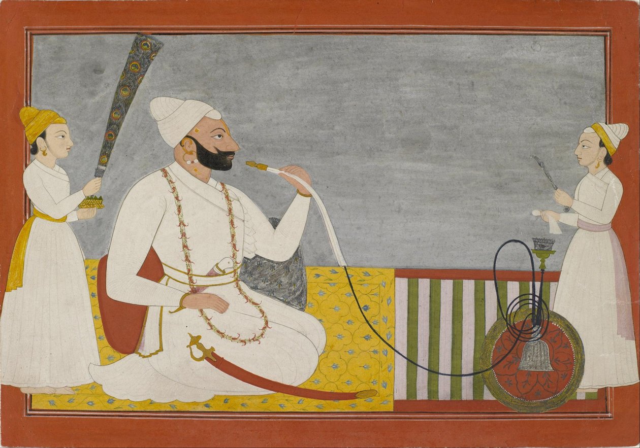 未知的印第安人 -  Raj Ajmat Dev of Mankot吸烟水烟筒 作者 未知未知