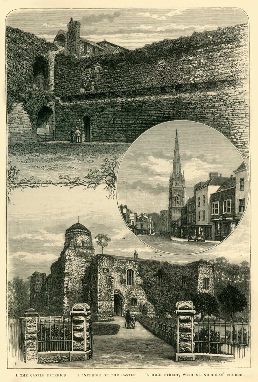 1.城堡外观。 2.城堡内部。 3.高街和圣尼古拉教堂，1898年 作者 不明