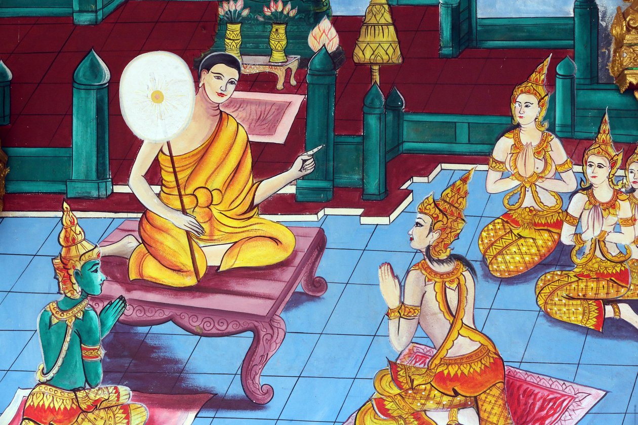 20151029, Vientiane, Laos : Wat Inpeng buddhist temple. Painting depicting the life story of Shakyamuni Buddha 作者 不明