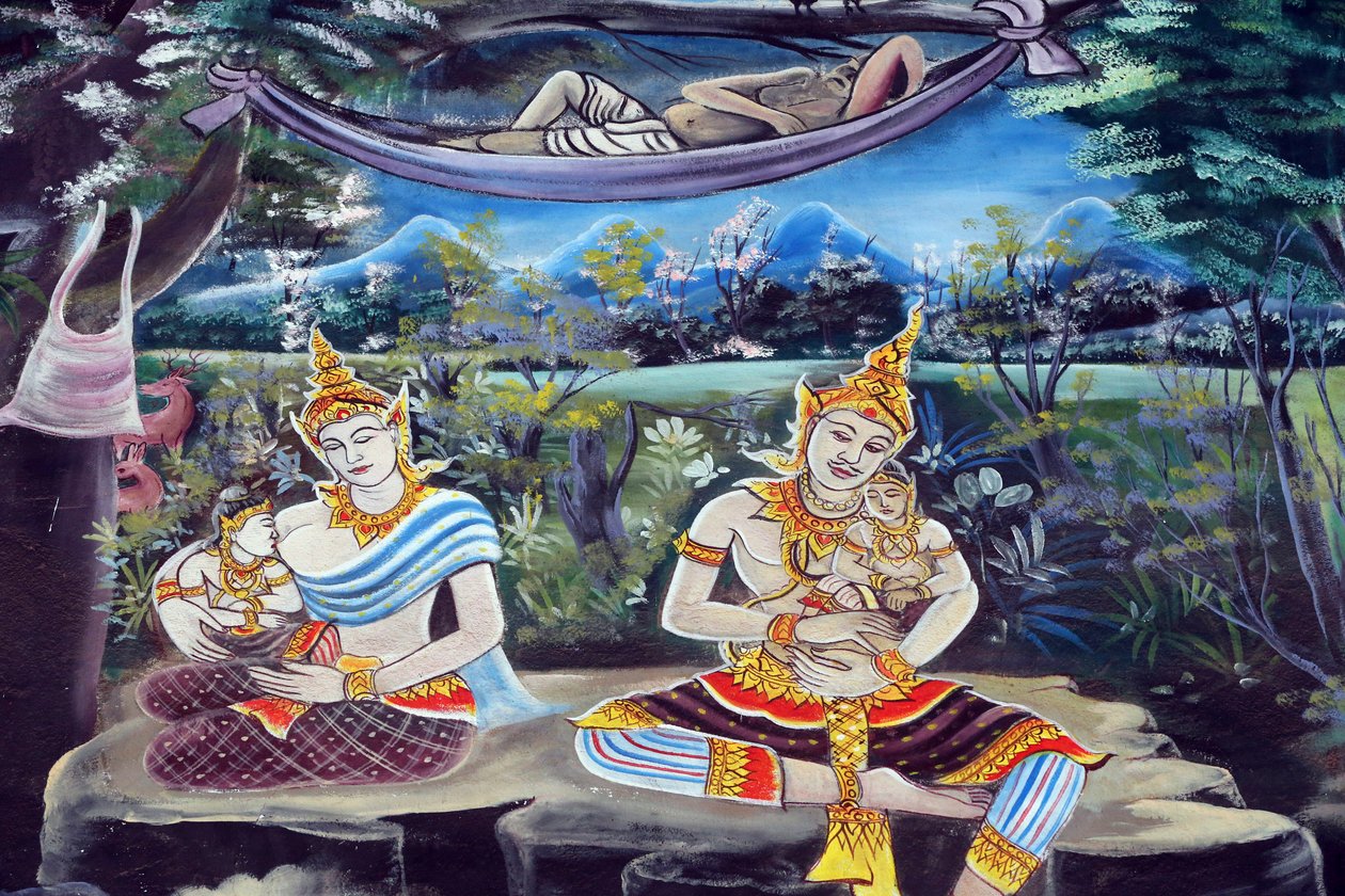 20151029, Vientiane, Laos : Wat Inpeng buddhist temple. Painting depicting the life story of Shakyamuni Buddha 作者 不明