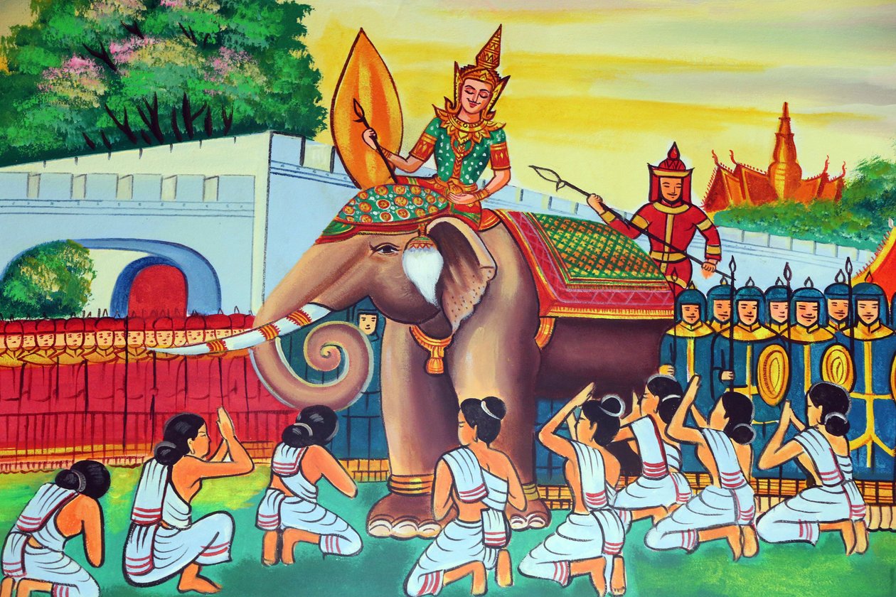 20151029，老挝万象：Wat Si Muang (Simuong) 佛教寺庙。 描绘释迦牟尼佛生平事迹的画 作者 不明