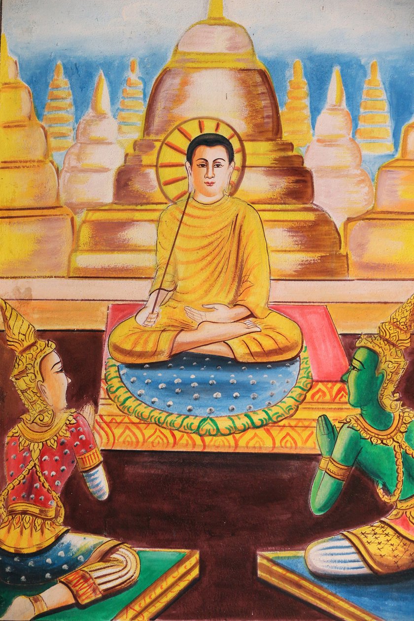 20151102, Vang Vieng, Laos : Painting depicting the life story of Shakyamuni Buddha. The Buddha devoted himself to teaching, attracting hundreds of followers 作者 不明