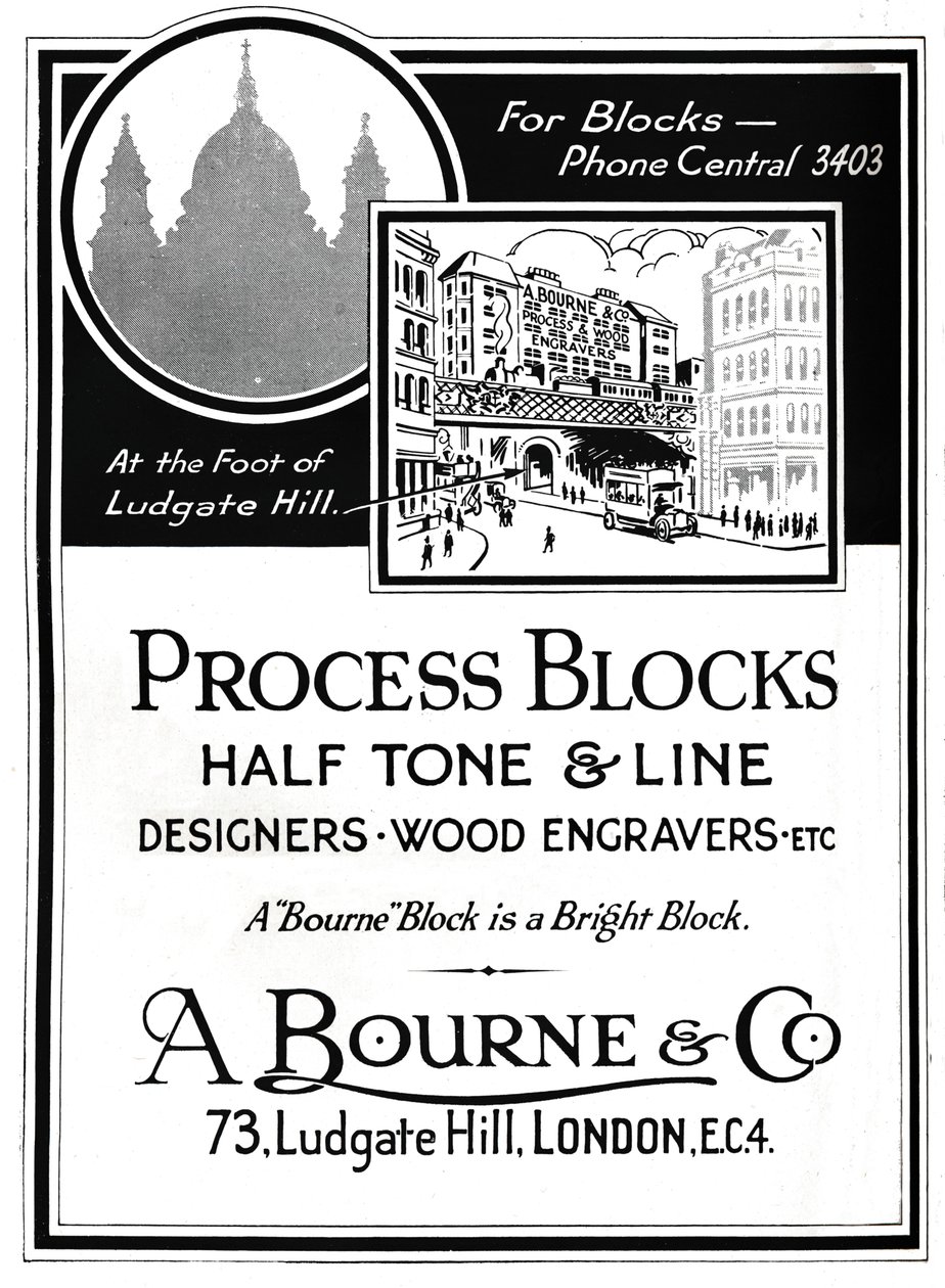 A. Bourne＆Co.广告-流程块，1919年 作者 不明