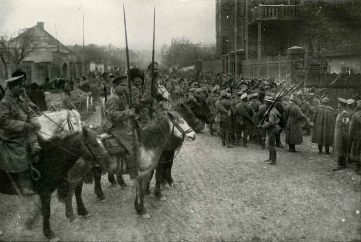 哥萨克巡逻队和俄国步兵，1919年。 作者 不明