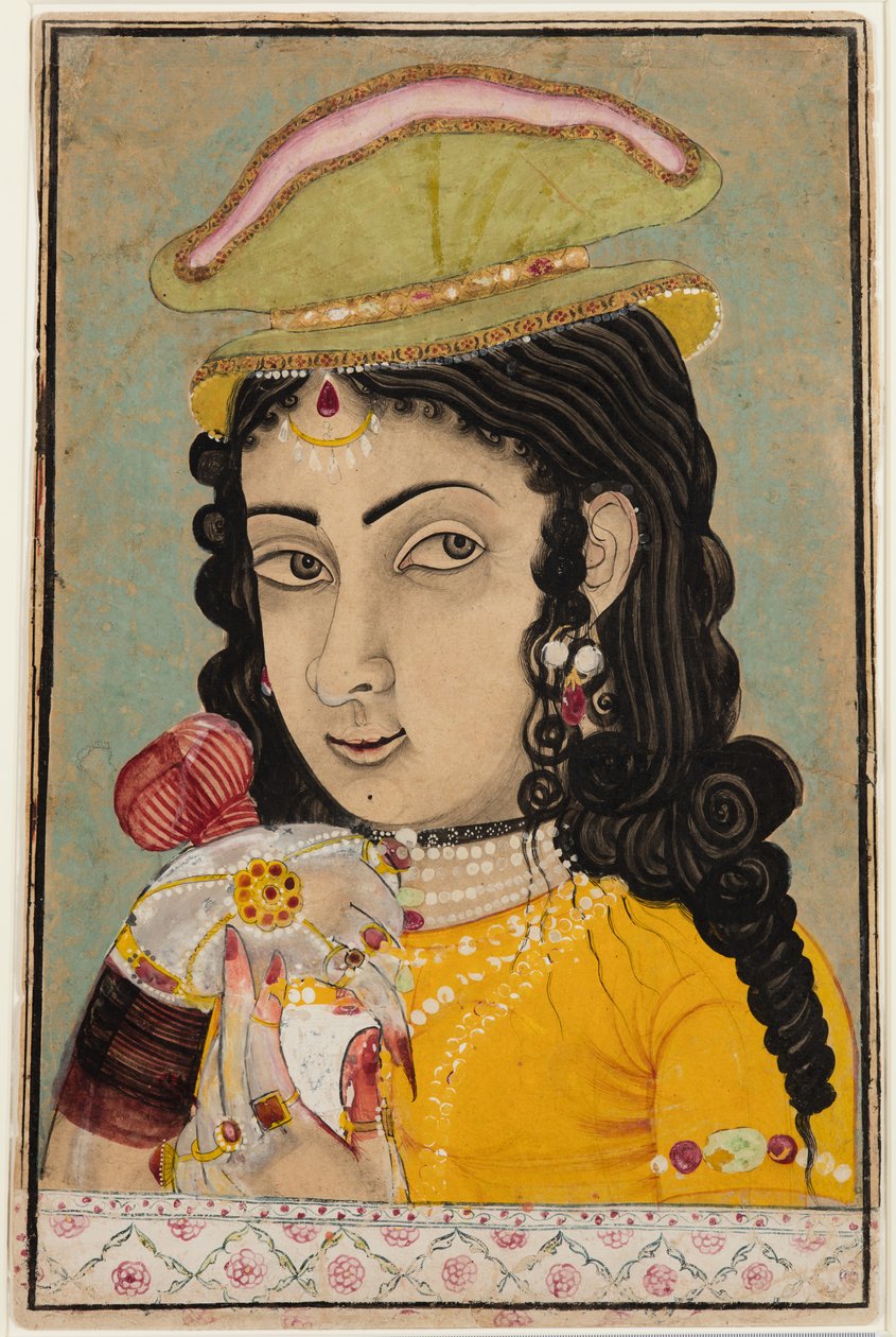 一位拿着瓶子和杯子的欧洲女士，c。 1710-20。 作者 不明