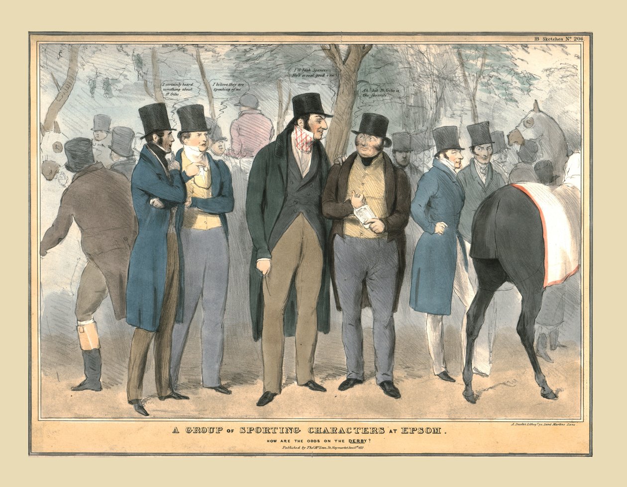 一群在埃普索姆（Epsom）的体育人物，c1832。 作者 不明