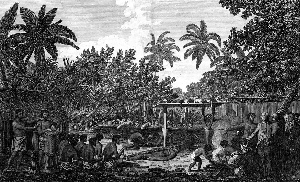 库克船长在场的情况下，在Otaheite的Morai中进行的人类牺牲，c1773 作者 不明