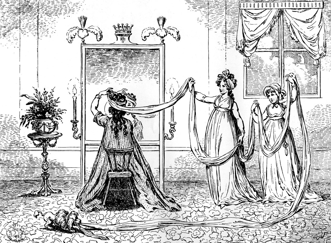 1795年6月，一位女士戴上帽子 作者 不明