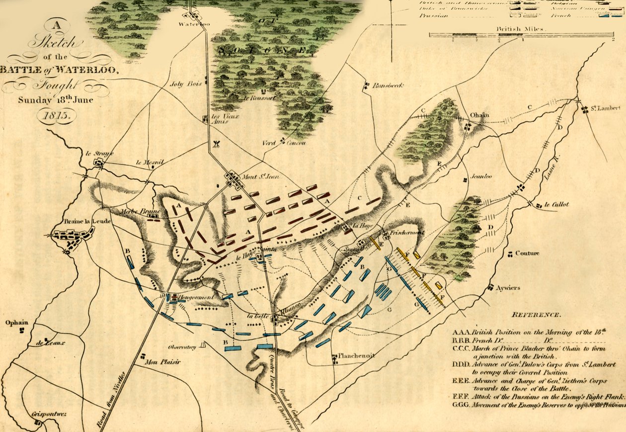 滑铁卢战役素描，1815年6月18日，1816年。 作者 不明