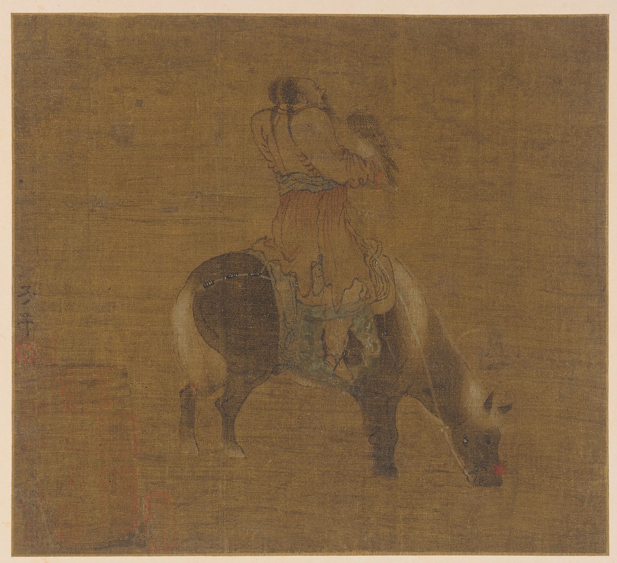 一个带着鹰的鞑靼骑士，明朝，1368-1644年。 作者 不明