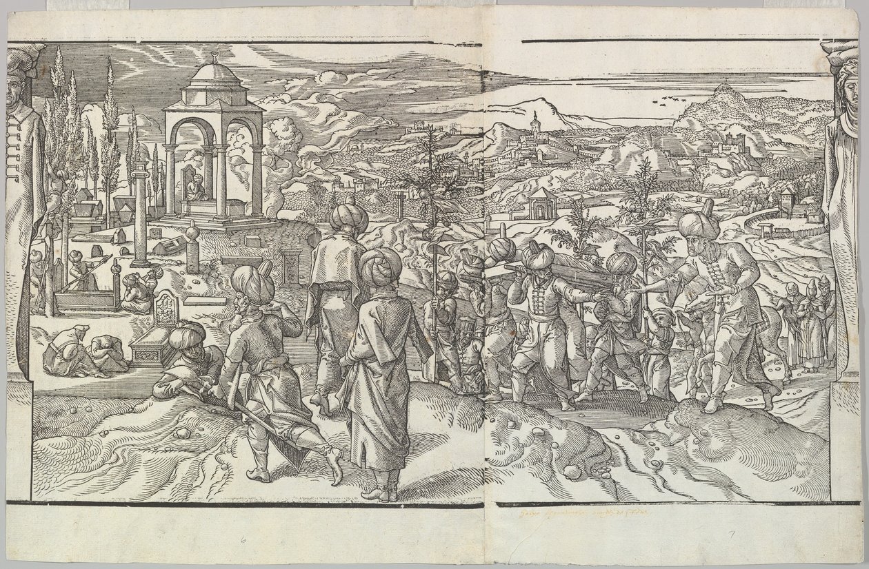 土耳其的葬礼，来自门楣上的Ces Moeurs et fachons de faire de Turcz Customs and Fas...，1553。 作者 不明
