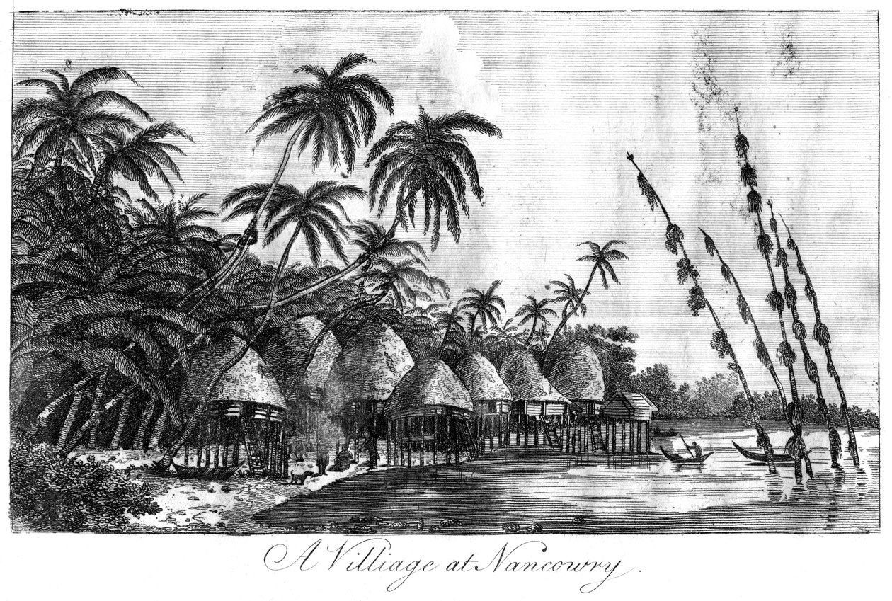 尼科巴群岛Nancowry的一个村庄，1799年 作者 不明