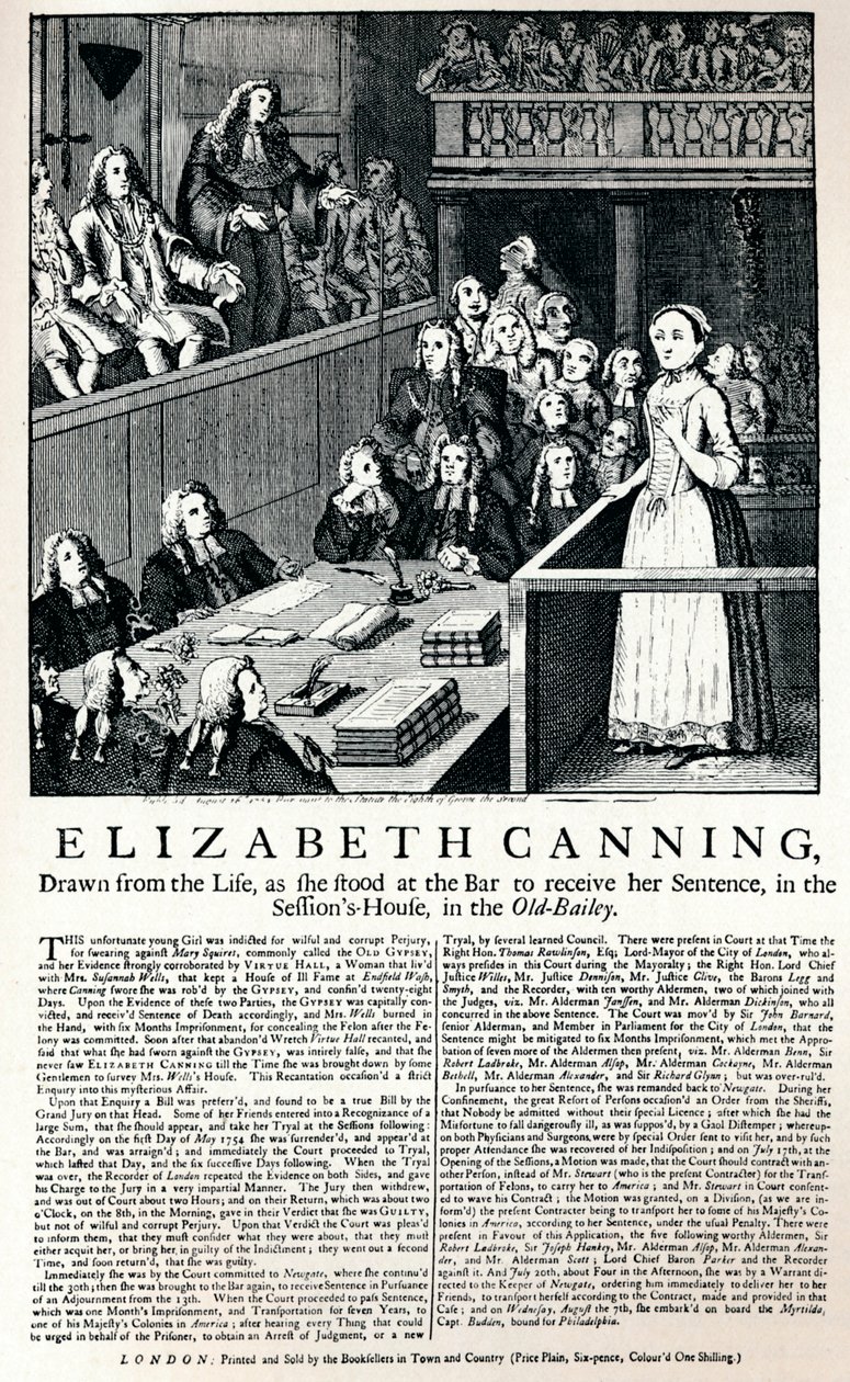 1754年的主要内容，报道了1915年的伊丽莎白·坎宁（Elizabeth Canning）案 作者 不明