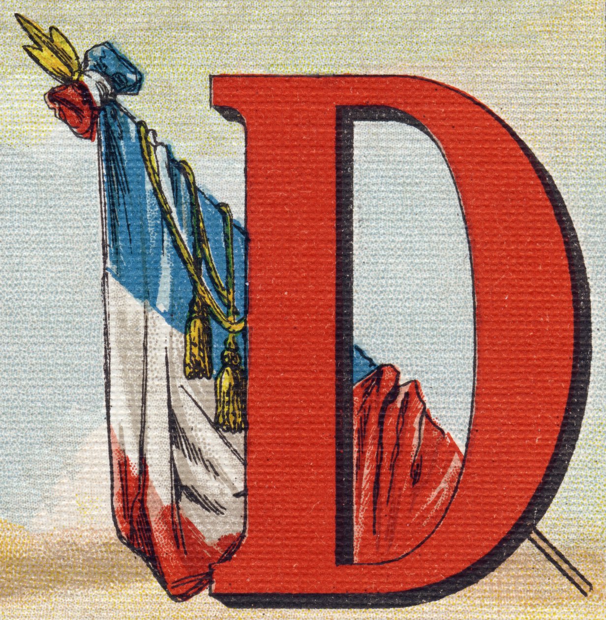 A flag. Engraving in "Alphabet de ma petite fille". Bernardin-Bechet and Fils, bookseller-publishers, Paris, around 1895. Unbreakable album on canvas. Bibliotheque des Bebes. 12 pages. Album containing a reading method and an illustrative abecedary. Dim: 2 作者 不明