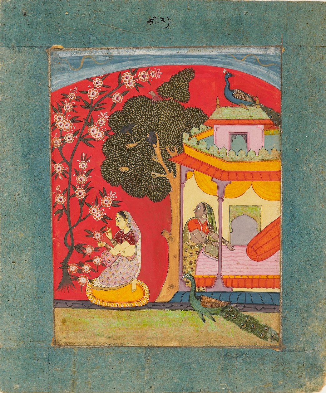 一位采摘花朵的女士，说明音乐模式Ramakali Ragini，约1675年 作者 不明