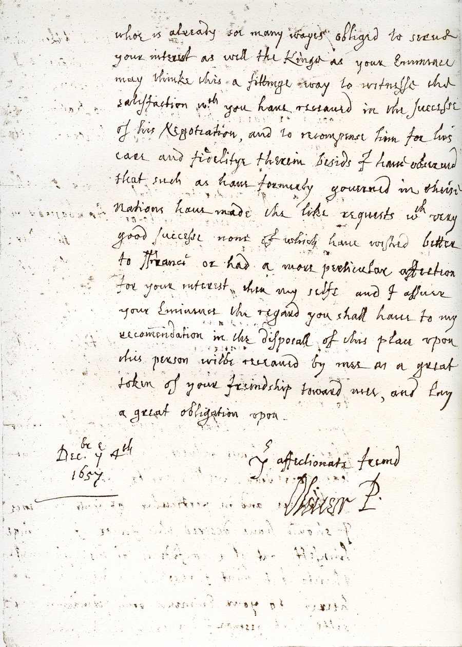 奥利弗·克伦威尔（Oliver Cromwell）1657年12月4日给马萨林枢机的信 作者 不明