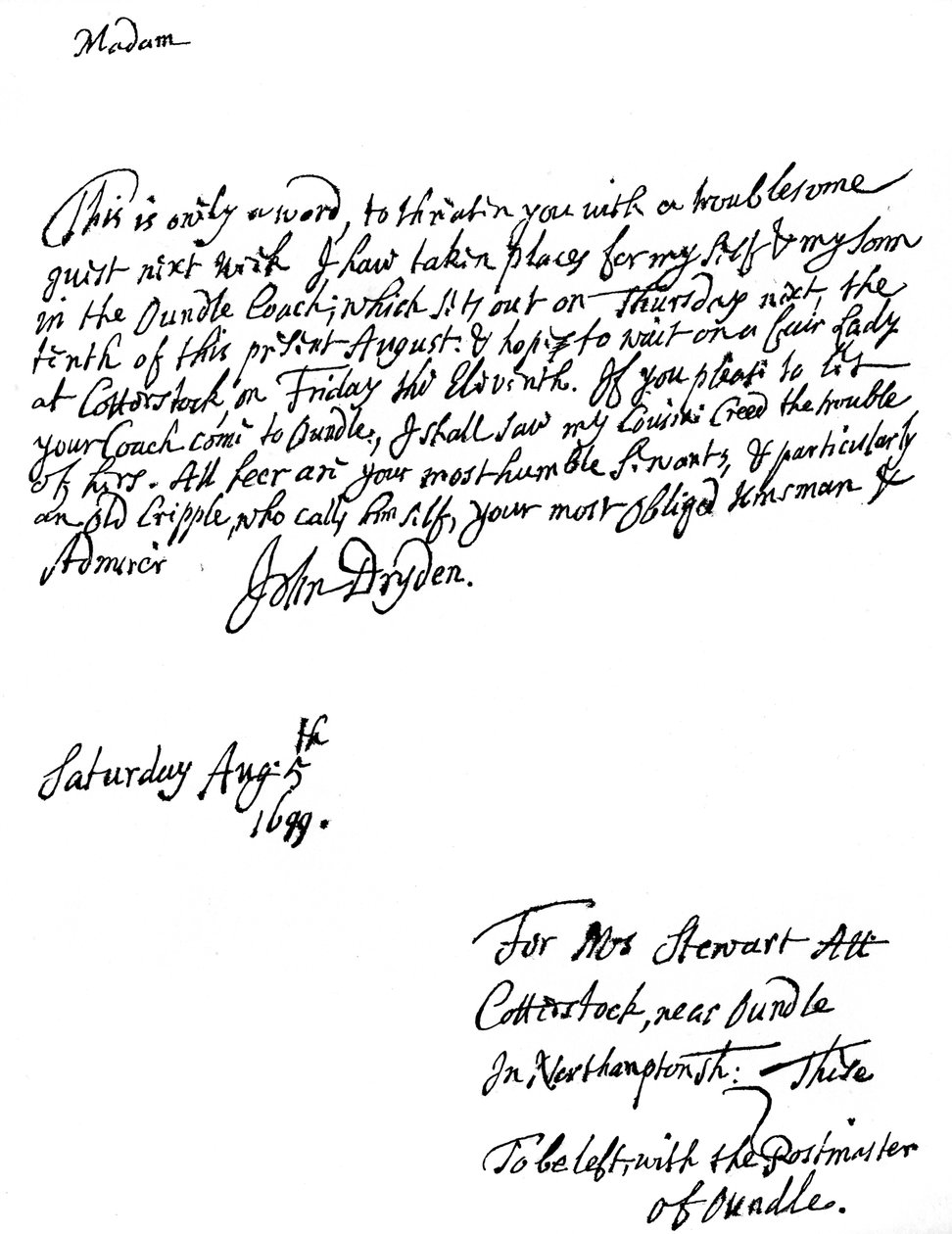 约翰·德莱顿（John Dryden）写的一封信1631-12700，英国诗人，1699 1840 作者 不明