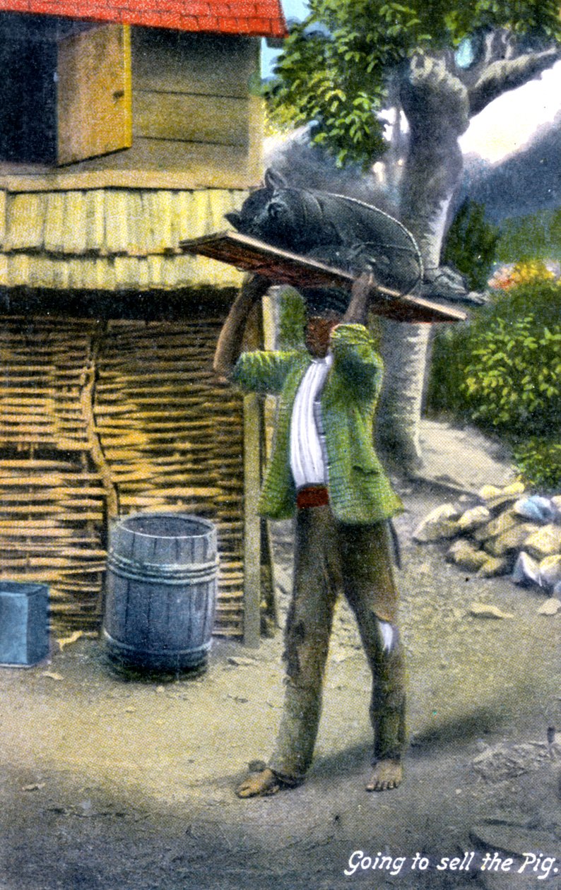 约公元前1900年，一名男子在推销猪肉的市场中 作者 不明