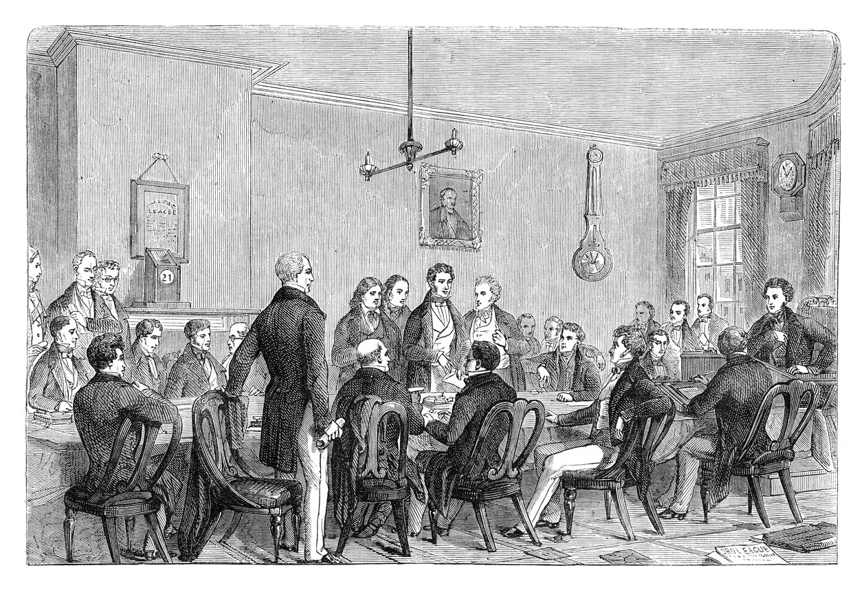 1838年c1895年，在曼彻斯特的纽洛斯大厦举行的反玉米法律联盟会议 作者 不明