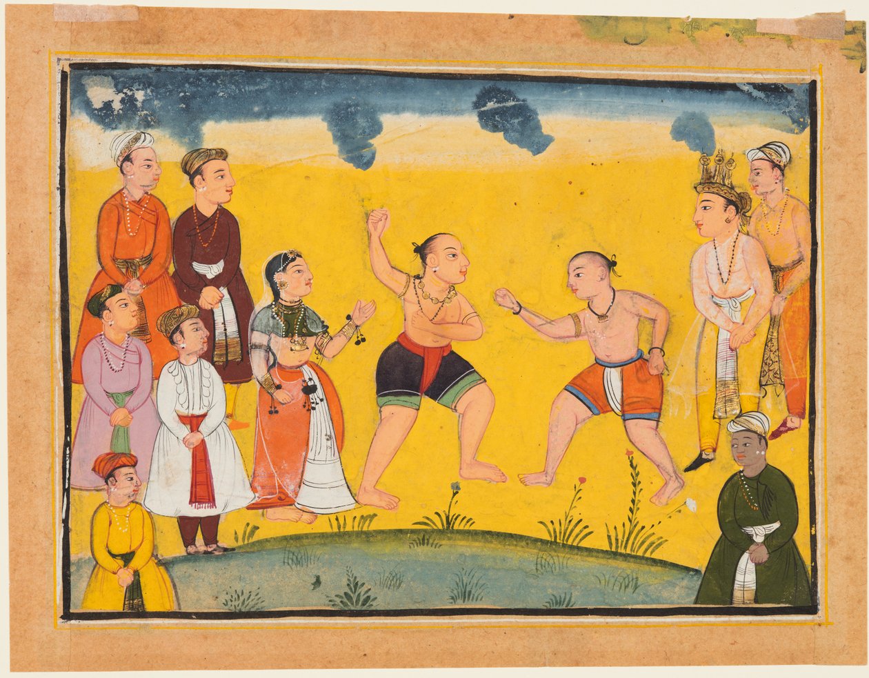 摩ab婆罗多（Mahabharata）上的一页：比马与贾亚德拉（Jayadratha）的战斗c。 1615。 作者 不明