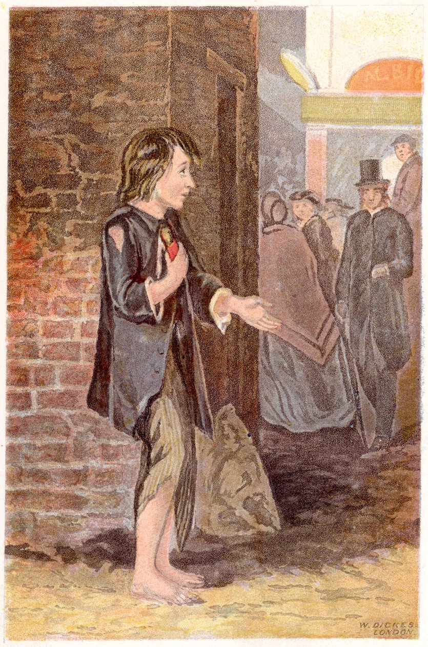 一个可怜的男孩，赤脚赤脚，乞，在街角乞求，c1880 作者 不明