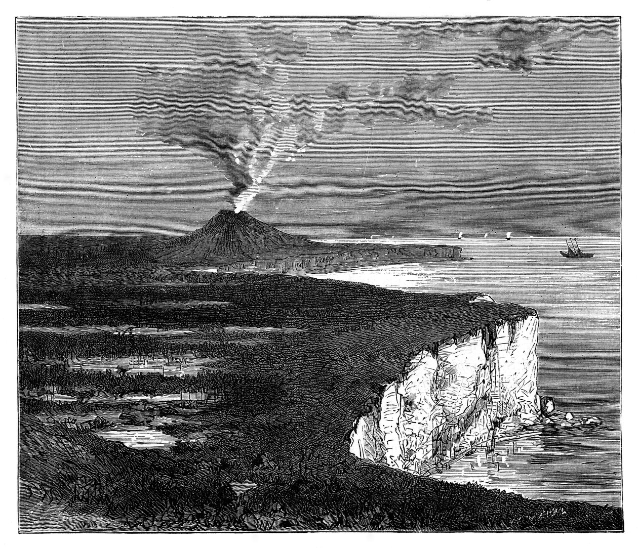 大约在1890年印度洋留尼汪岛上的盾形火山 作者 不明
