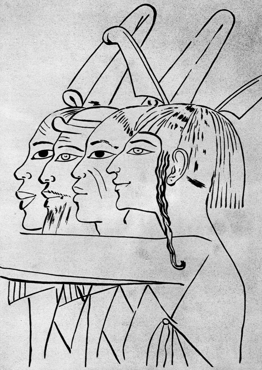 1936年，埃及底比斯国王塞蒂一世陵墓中的非洲和亚洲男人素描 作者 不明
