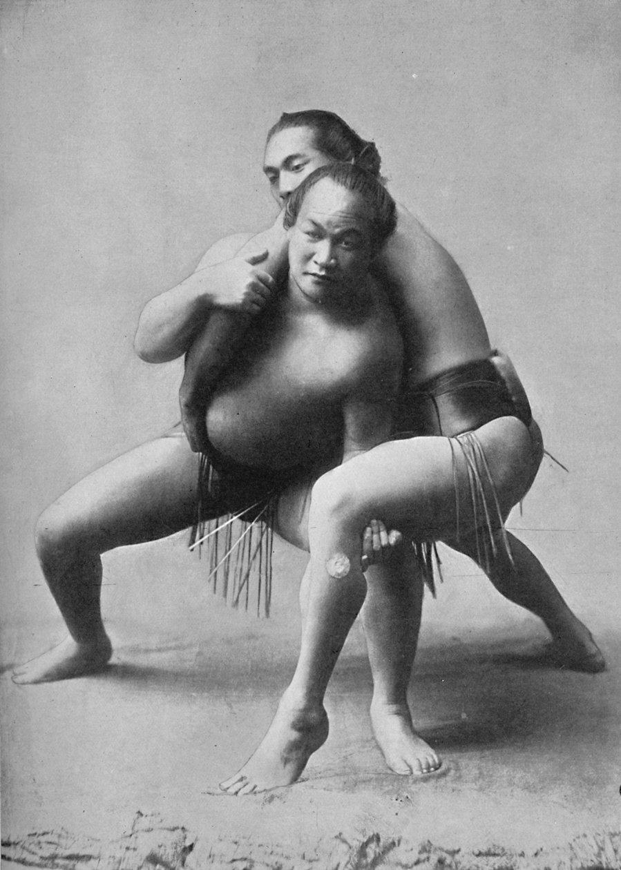 一对日本专业人士之间的相扑摔跤比赛，1902年 作者 不明