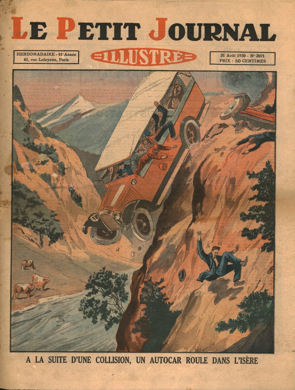 1930年，一场车祸发生后，一辆汽车掉进了伊泽尔河。 作者 不明