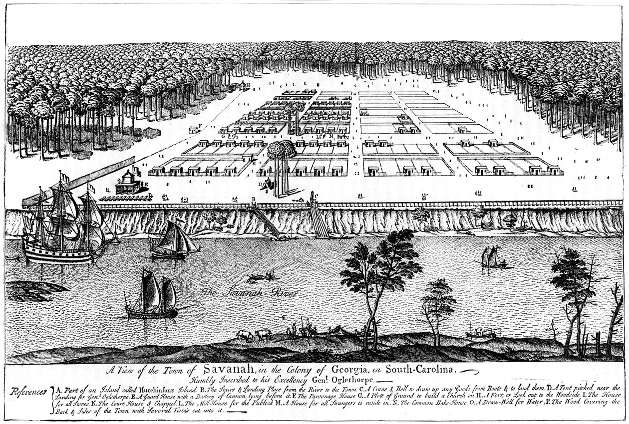 1741年，南卡罗来纳州佐治亚州殖民地萨凡纳镇的风景 作者 不明