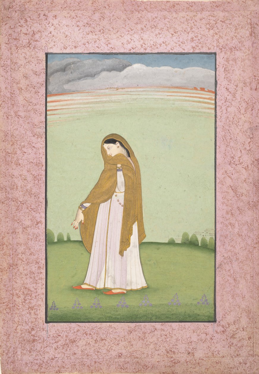 渴望对她的情人的女主人公Abhisarika Nayika，ca。 1790-1800。 作者 不明