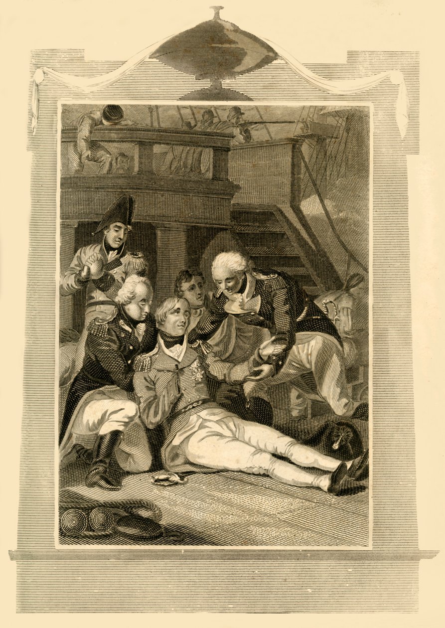 海军上将纳尔逊勋爵在1805年，1816年的特拉法加战役中因胜利而重伤。 作者 不明