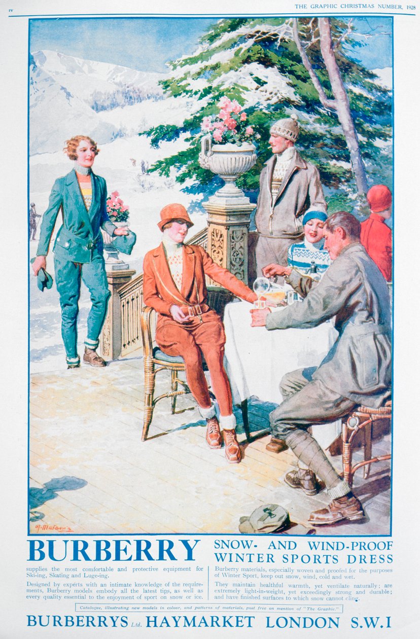 1928年为Burberry打造防风防风冬季运动服广告 作者 不明