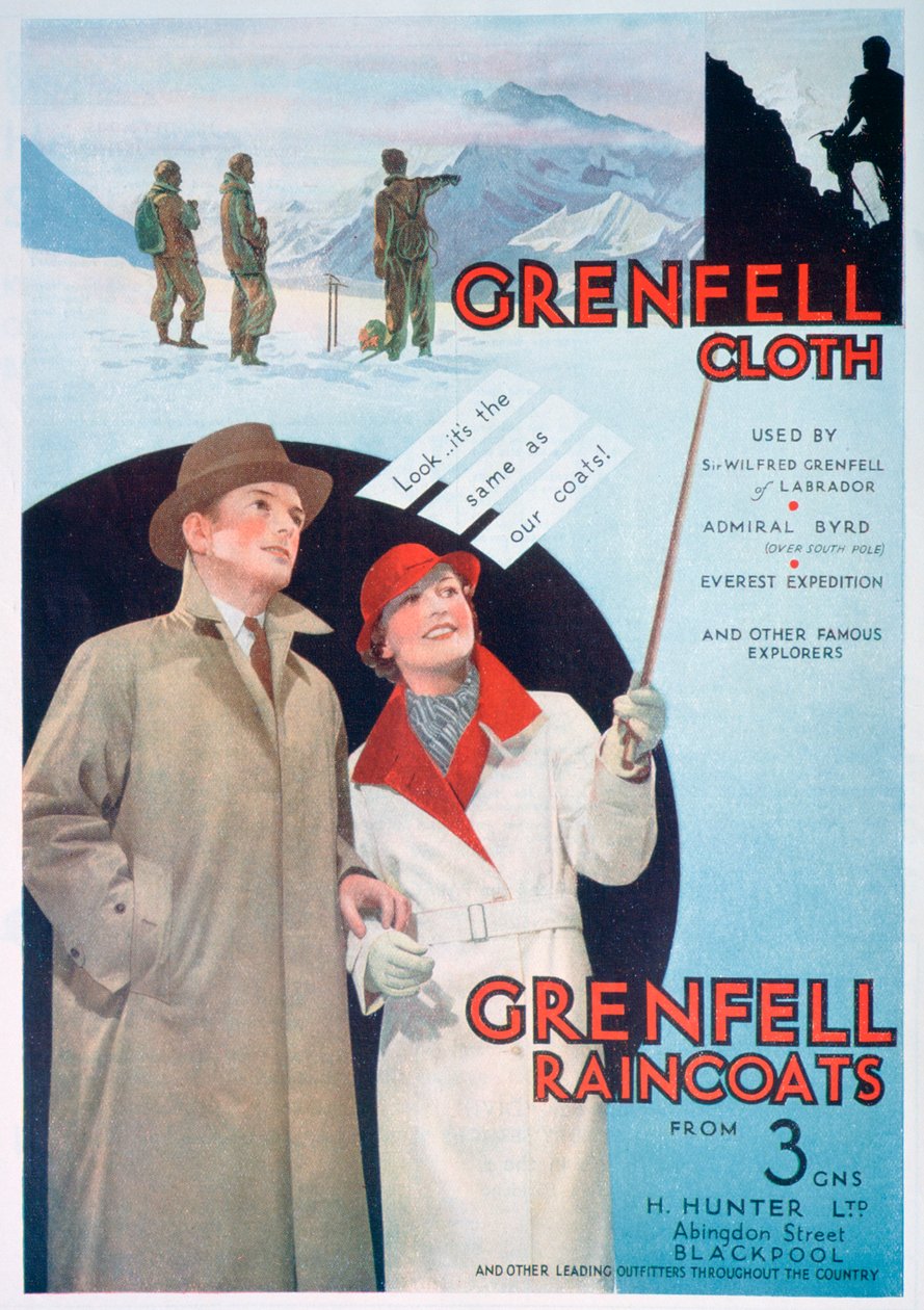 格伦费尔（Grenfell）布和雨衣的广告，1937年 作者 不明