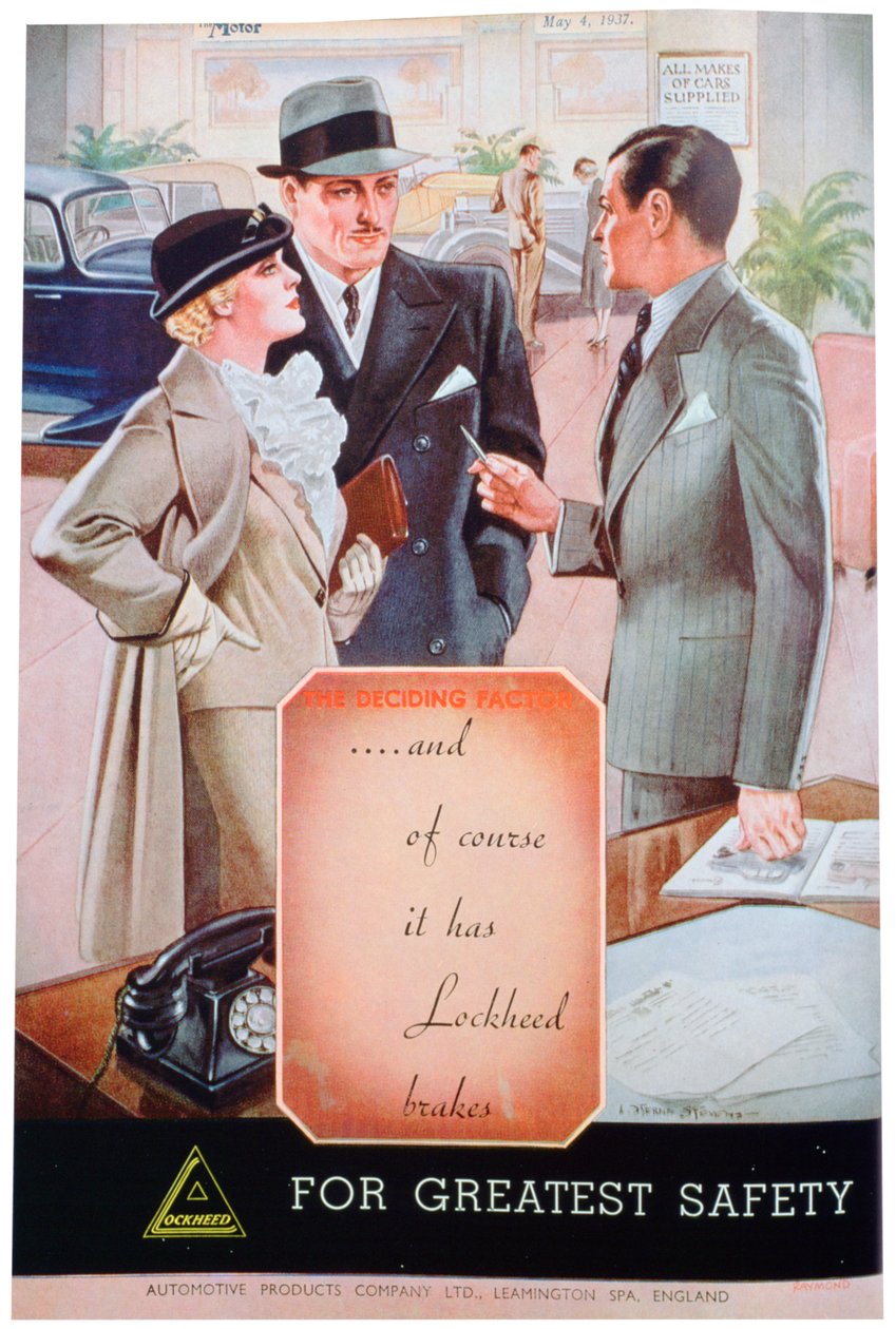 Leamington Spa汽车产品公司的洛克希德汽车制动器广告，1937年 作者 不明