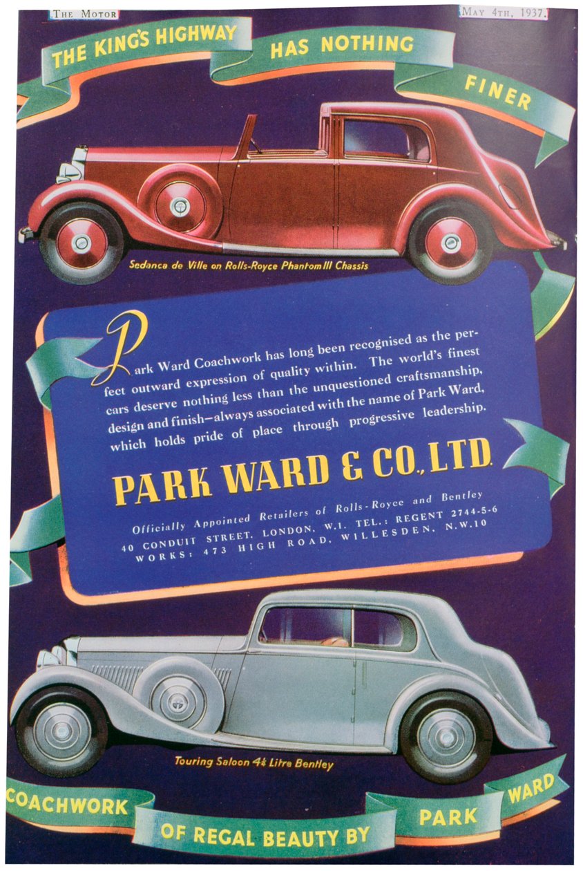 1937年为Park Ward and Co汽车教练工作做广告 作者 不明