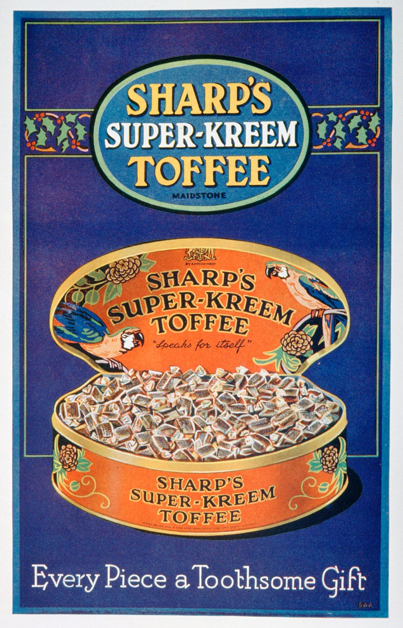 广告为Sharps Super-Kreem Toffee，1928年 作者 不明
