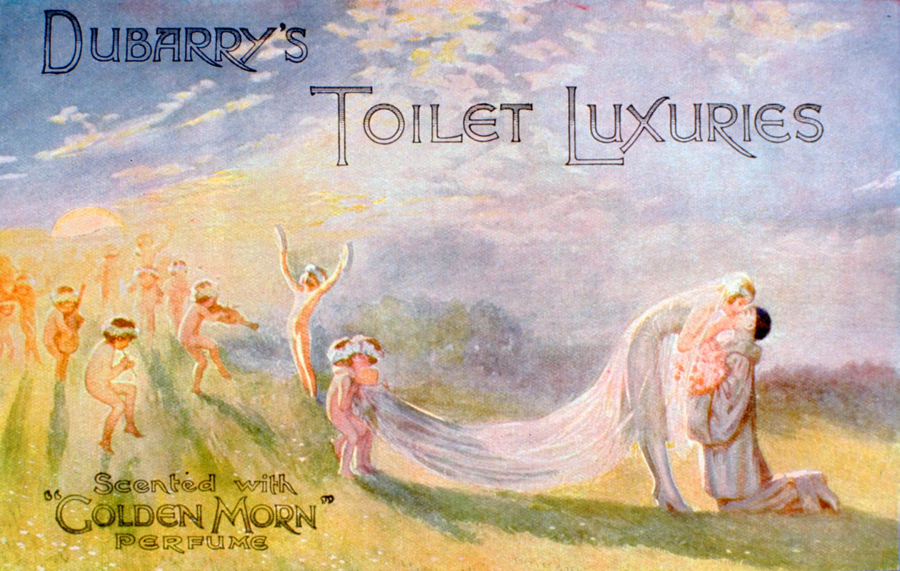 关于杜巴里斯洗手间豪华香水的广告，上面带有Golden Morn香水，1922年 作者 不明