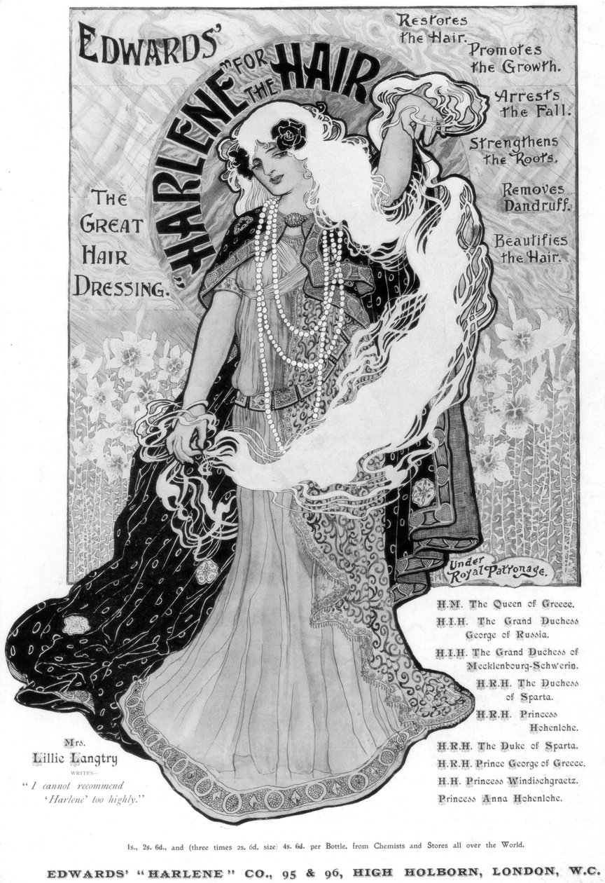 爱德华兹·哈琳（Edwards Harlene）的头发广告，1902年 作者 不明
